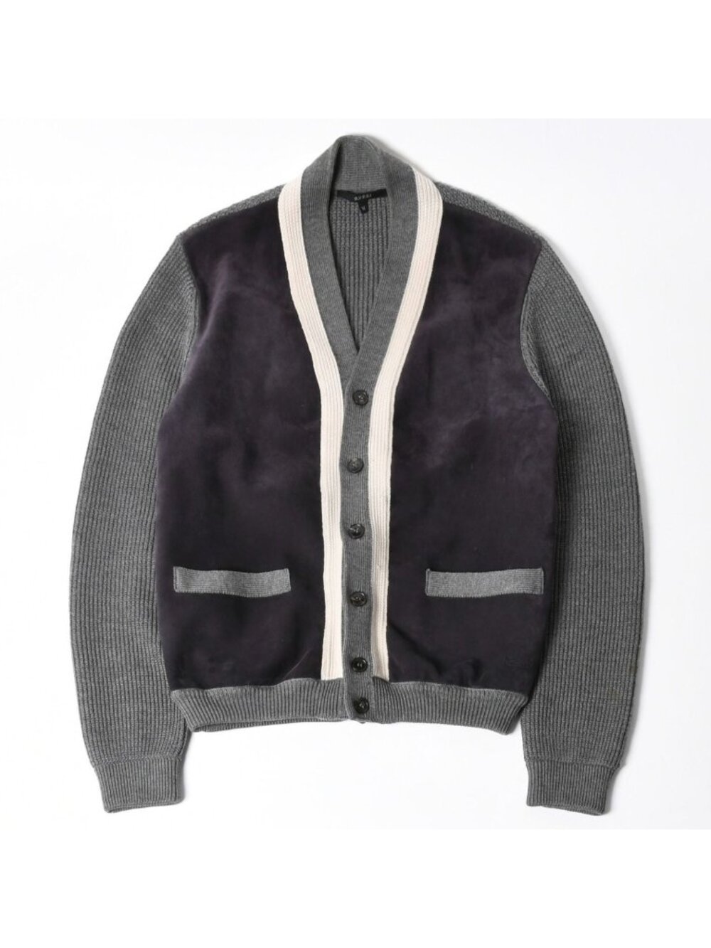 Gucci Leather Switchable Wool Cardigan Gray Navy Bicolor
